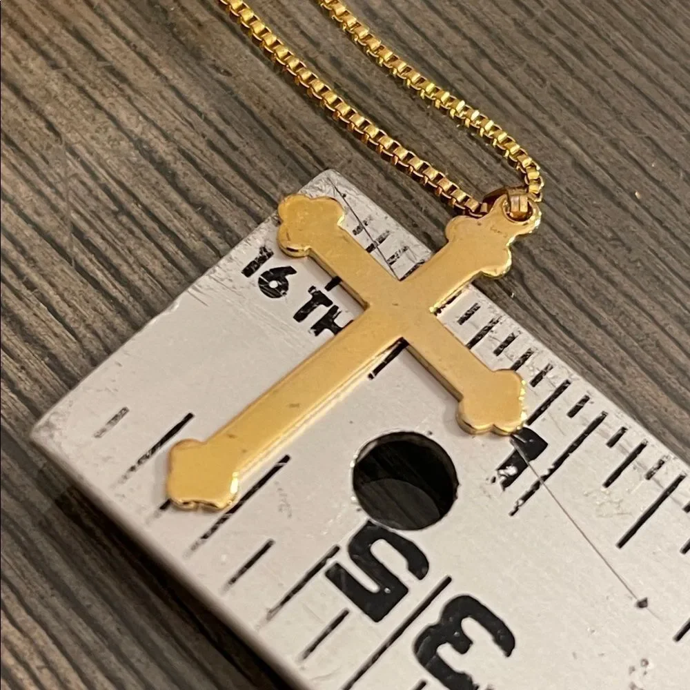 Vintage Gold-tone Cross Pendant on a Square Box Link Style Chain 20.25” approx